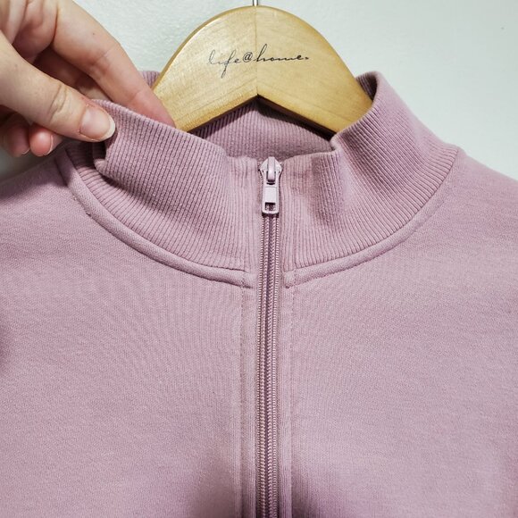 SKIMS Cotton Fleece Cropped Half Zip Sweater Sweatshirt Dusk Pink Women's Medium - Picture 3 of 13